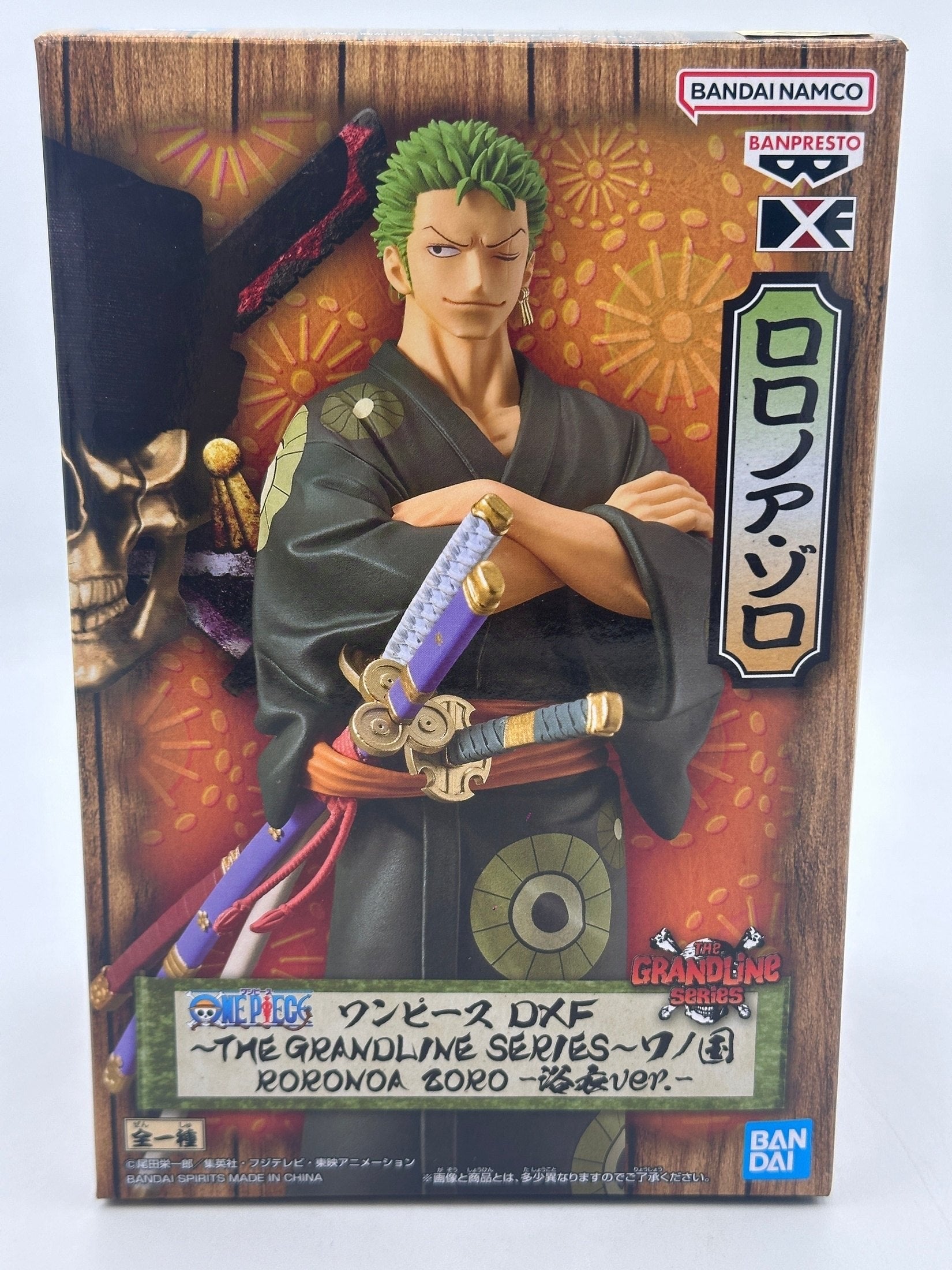ONE PIECE FIGURA RORONOA ZORO THE GRANDLINE SERIES DXF WANOKUNI YUKATA VER. BANPRESTO COMO NUEVA PREVENTA 3-4 sem.